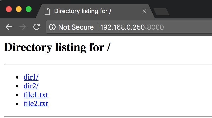 Sample root directory listing